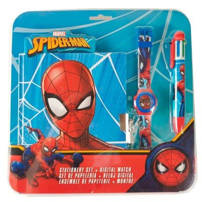 Set reloj digital + boligrafo 6 colores + diario Spiderman Marvel