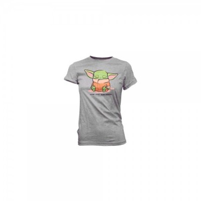 Camiseta Cute Yoda The Child Sleeping Grey Mandalorian Star Wars mujer