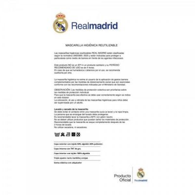 Mascarilla reutilizable Escudo Real Madrid adulto