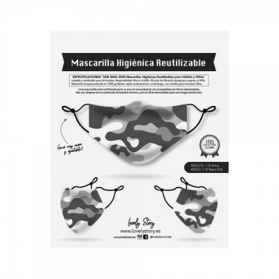 Mascarilla higienica reutilizable Camuflaje Gris